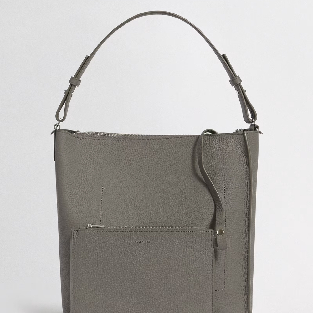 All Saints Slate Gray Pebbled Kita Leather Crossbody Bag - Picture 3 of 6